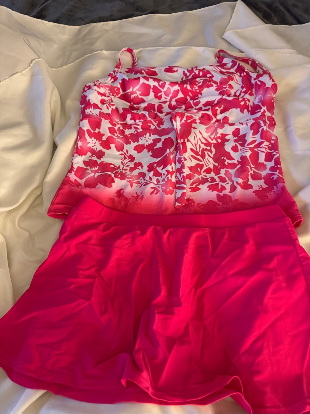 Women’s Pink Floral Gradient Camisole Tank Top and Swim Skirt